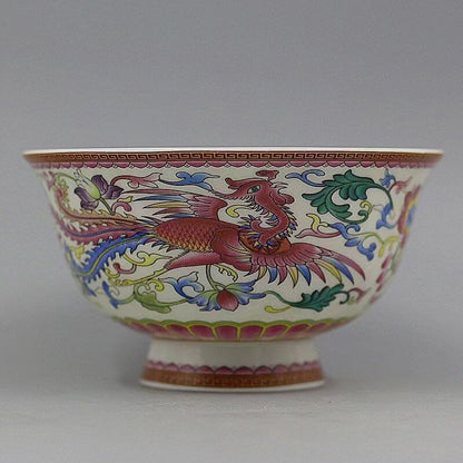 Vintage Chinese porcelain blue and white porcelain bowl with dragon & phoenix