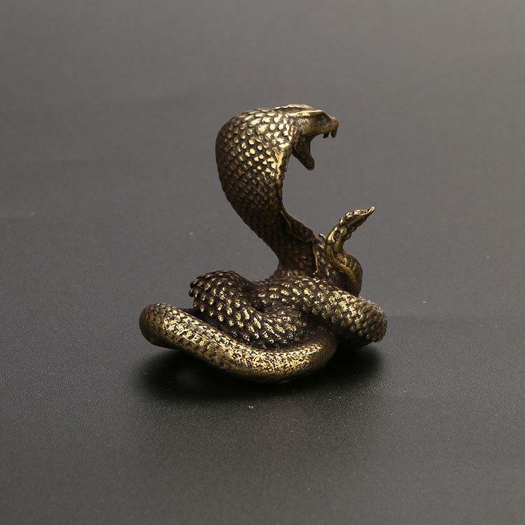 Antique Solid copper cobra figurine brass statue bronze snake sculpture tea pet