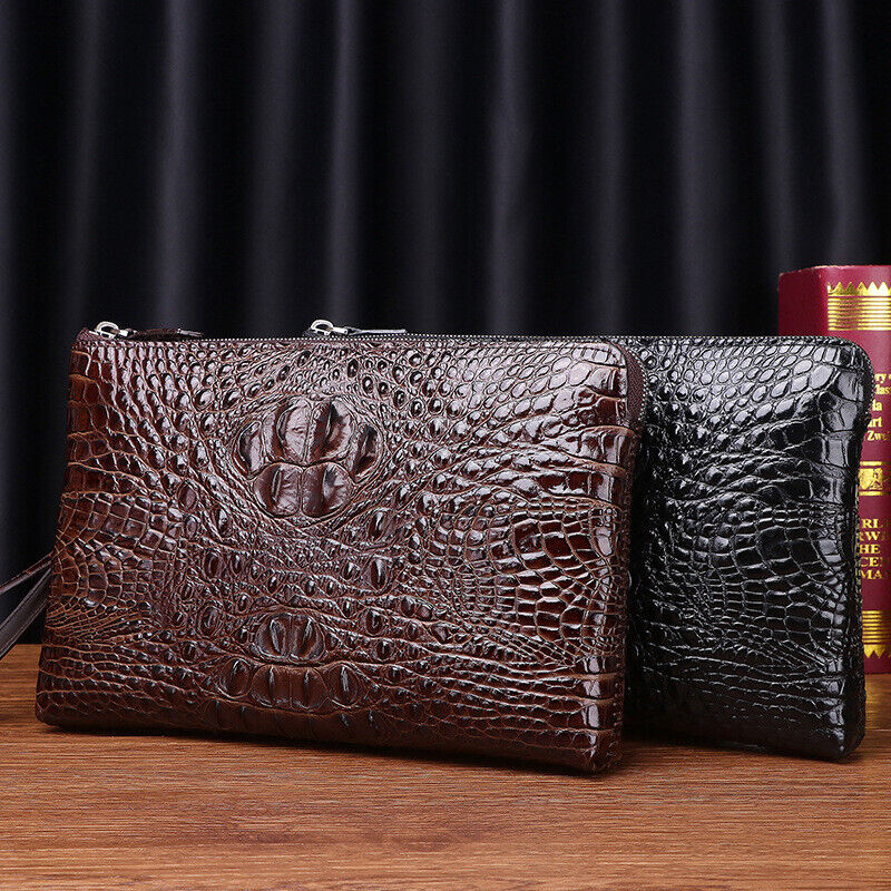 Top Cow Leather Men's Business Clutch, Luxury Crocodile Embossed Envelope Bags