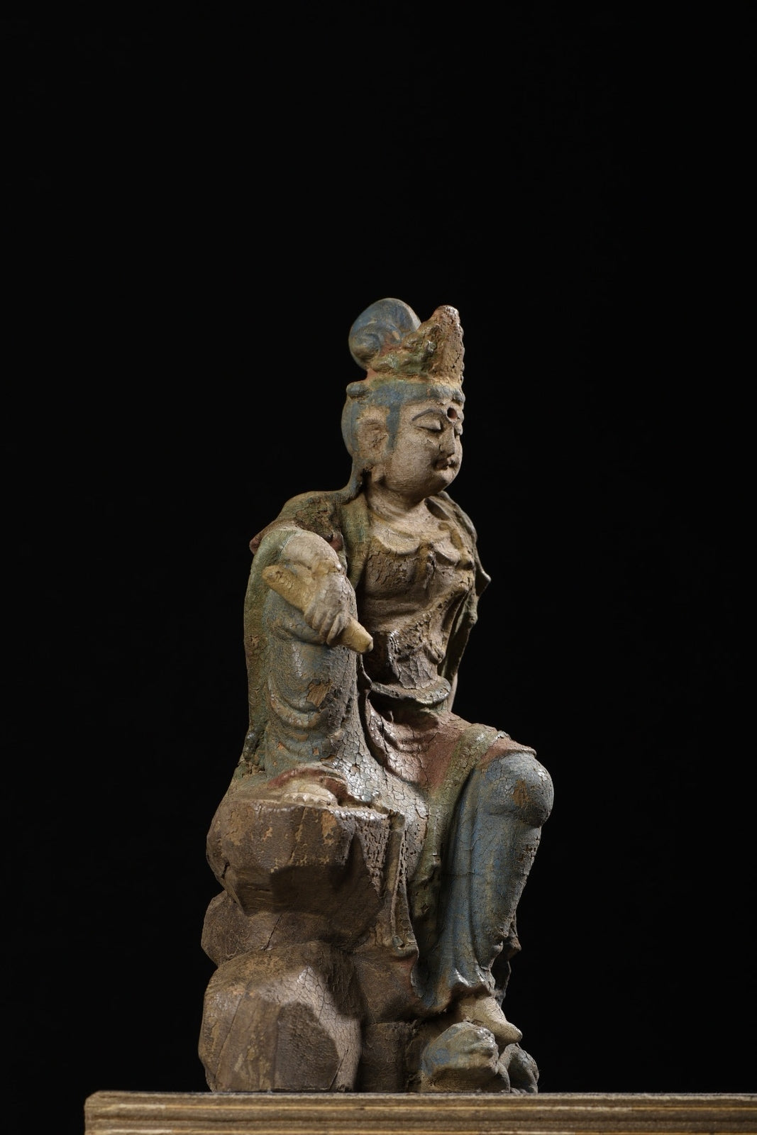 Chinese Antique Old Wood Carving Kwan-yin Statue Painted Sculpture Buddha Statue