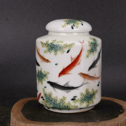 Chinese Antiques Handmake Porcelain Pastel Fish Pattern Tea Leaf Jar