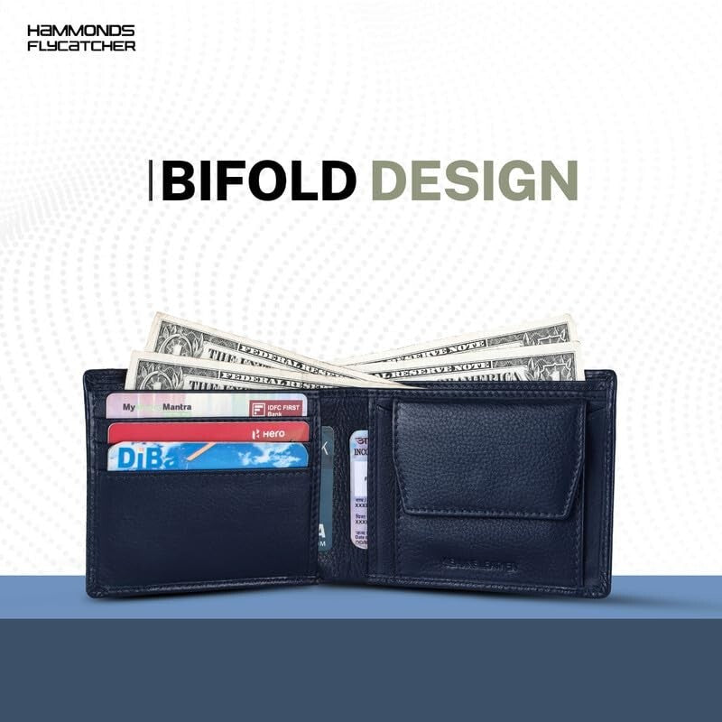 Brand New Authentic RFID Protected Blue BI-Fold Genuine Leather Mens Wallet