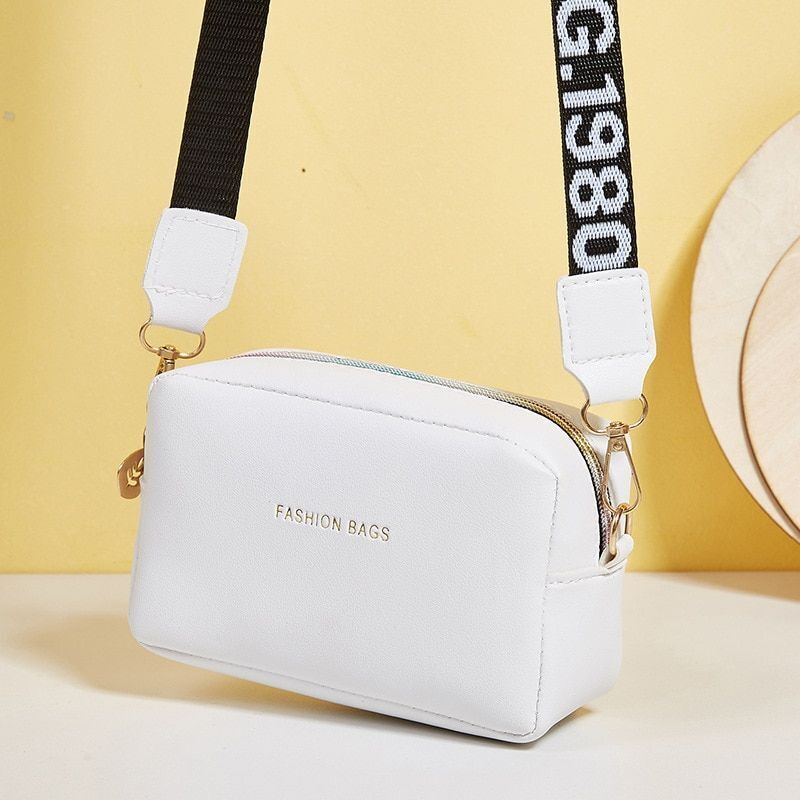 Simple Style Small Shoulder Bag Solid Color Leather Wide Strap Crossbody Handbag