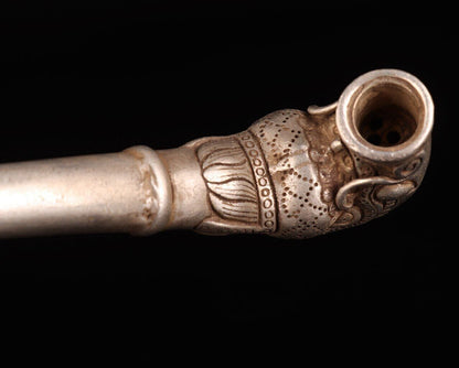 Chinese Rare old Tibet Silver Hand Carved Luck Dragon Statue Smoking Tool