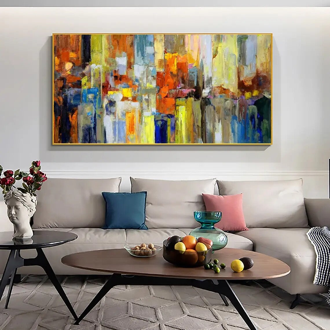 Colorful Abstract Textured Oil Painting on Canvas Geometric Painting Wall Art