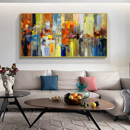 Colorful Abstract Textured Oil Painting on Canvas Geometric Painting Wall Art