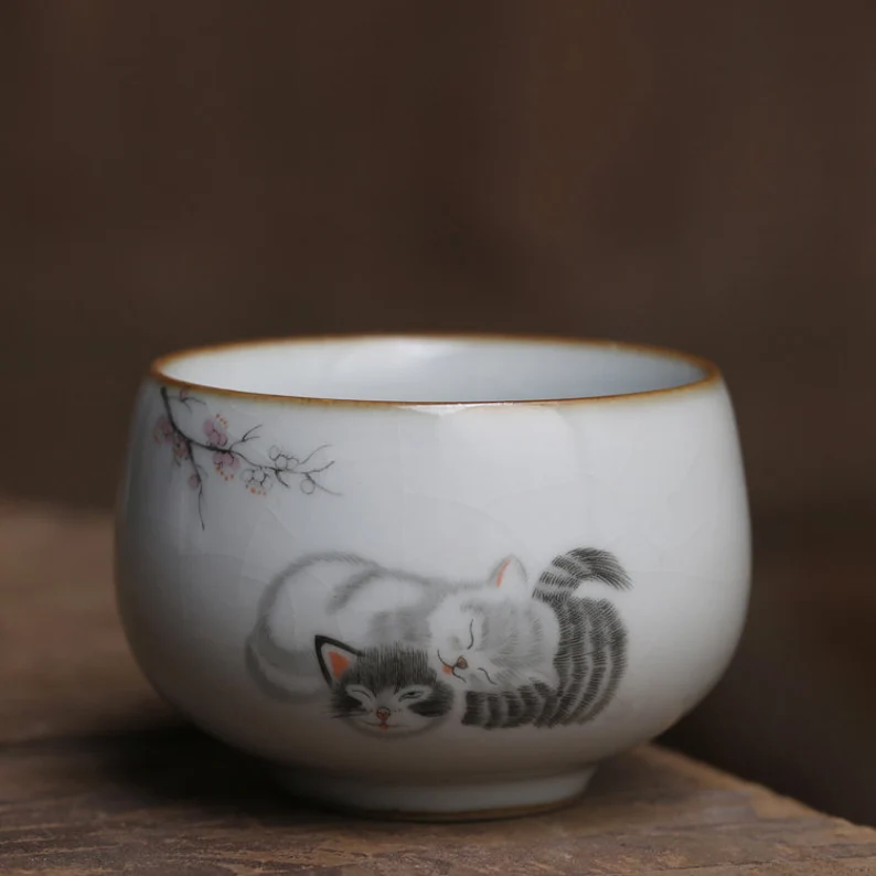 Embersceramic Ceramic Tea Cup Cute Cat Kung Fu Cup 90ml