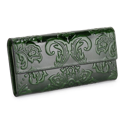 Genuine Leather Purse Large Clutch Long Purse Floral Print Wallets 10*2.5*20.5CM