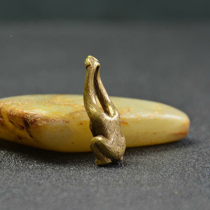Chinese Antique Bronze Small Handle Luck Gibbon Monkey Pendant