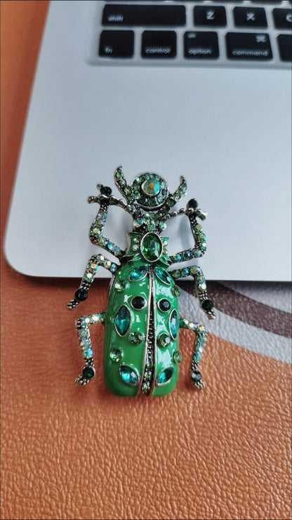 Vintage Scarab Brooch Green Enamel Insect Pin Accessory