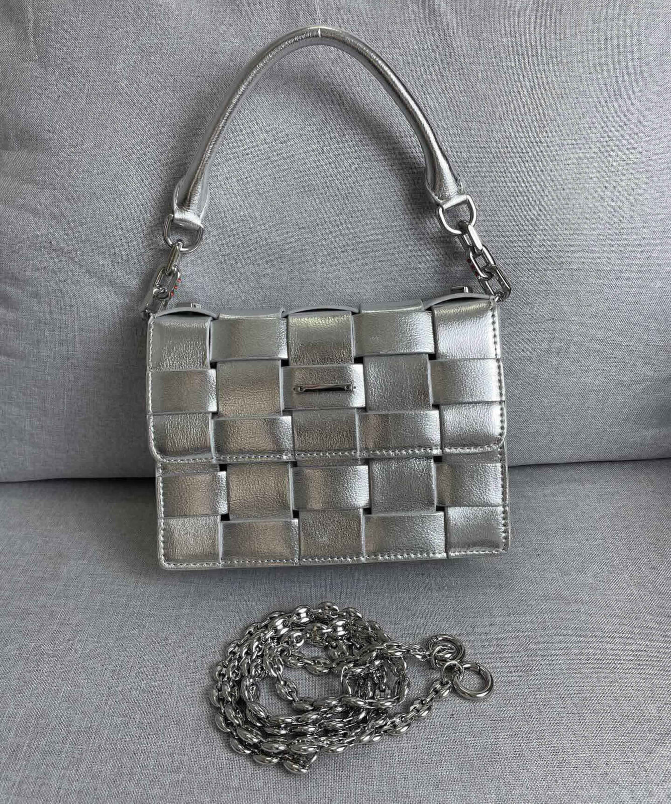 Woven Leather Small Flap Purse Chains Satchel Mini Tote Crossbody Shoulder Bag
