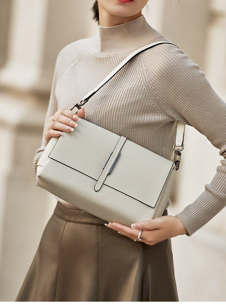 Real Leather Shoulder Bags Solid Crossbody Purse Day Clutch 26*10*16.5 CM Nylon