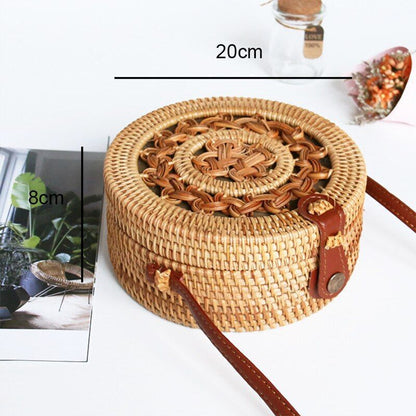 Straw Bag Round Woven Handmade Summer Polyester Crossbody Shoulder Bag Polyester