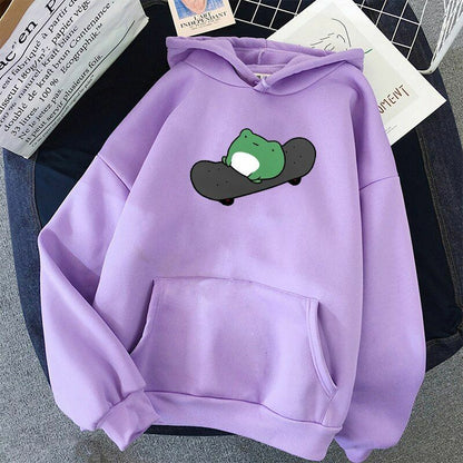 Oversized Sweatshirt Skateboard Frog Men Women's Hoodies Harajuku Warm Pullover
