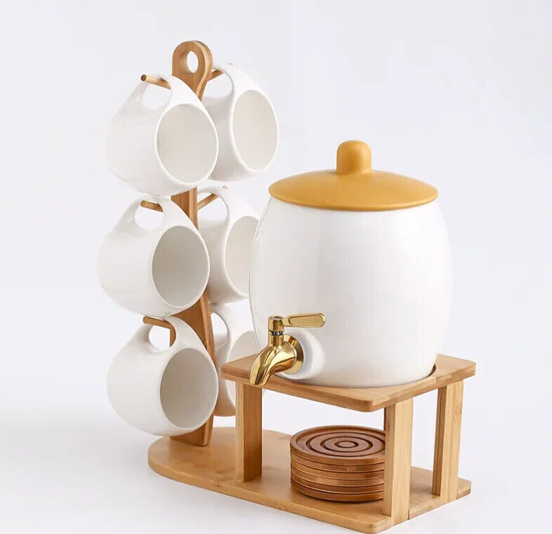 Ceramic Coffee Cup Household Mug Hanging Water Cup Set Kitchen Tea Set Bamboo