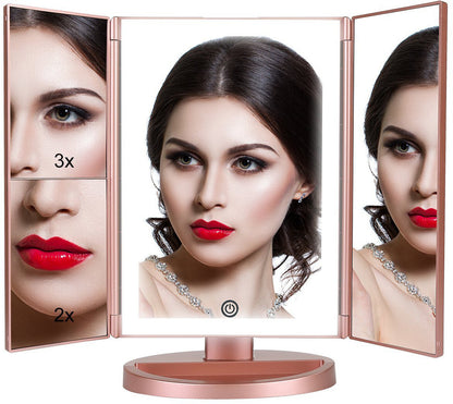 Makeup 3 Panel Vanity Mirror with LED Lights, 1x 2x 3x Magnification, Dimmable