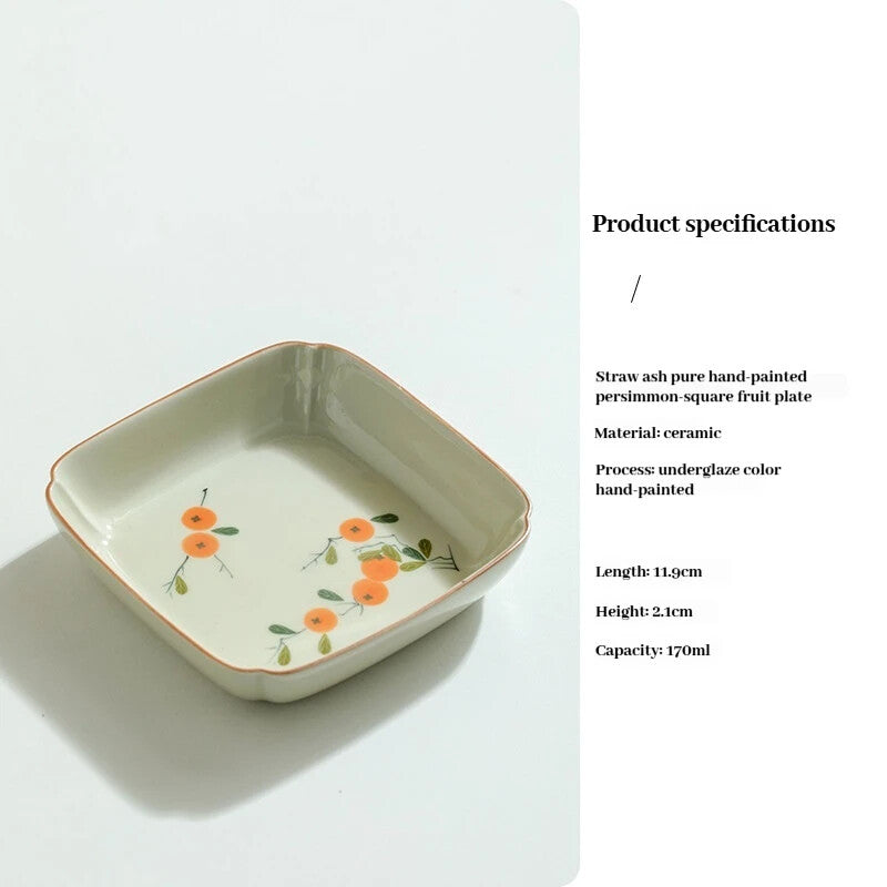 HandPainted Persimmon Ceramic Plate Trivet Holder Fruit Plate Tea Tray