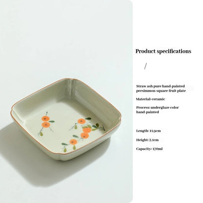 HandPainted Persimmon Ceramic Plate Trivet Holder Fruit Plate Tea Tray