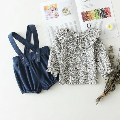 Baby Girls Clothes Set 2Pcs Vintage Cotton Floral Blouse Shirts Rompers Newborn