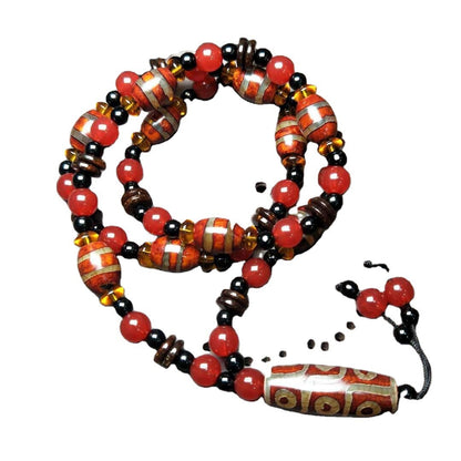 Tibetan Ethnic Style Retro Agate Double Line Dzi Bead Necklace Jewelry
