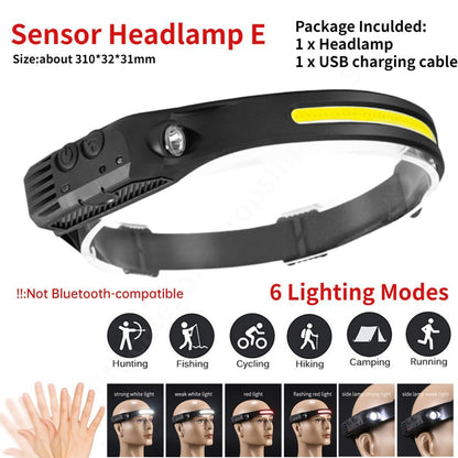 Led Induction Headlamp Cob Headlight Flashlight Bluetoothcompatible Rechargeable