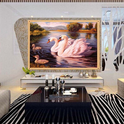 5D DIY Swans Swimming Full Diamond Painting Diamond Embroidery Cross Stitch Kits