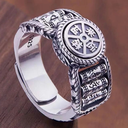 Tibetan Buddhist Men's Antistress Rotating Finger Large Mantra Ring Spinner