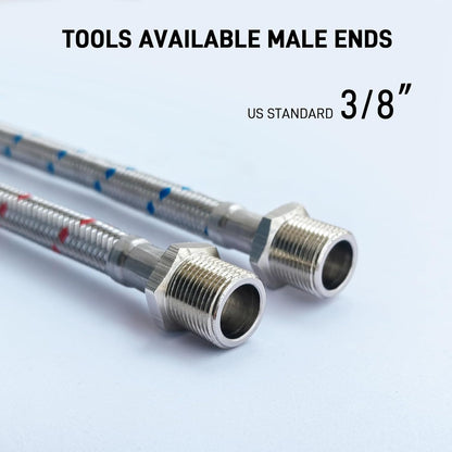 Faucet Water Supply Lines Extension, 10 Inch, 2-Pack 3/8" Male to Female Faucet