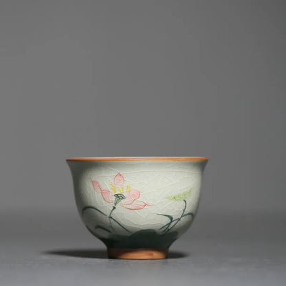 1Pc Chinese Tradition Handmade Ice-cracking Glaze Lotus Pattern Tea Bowl Teacup