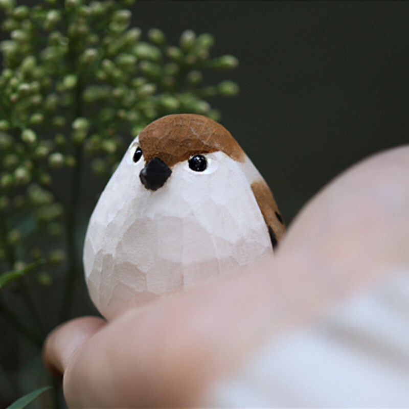 Wooden Carving, Small Fat Chirping, Sparrow Carving Bird Ornament, Birthday Gift