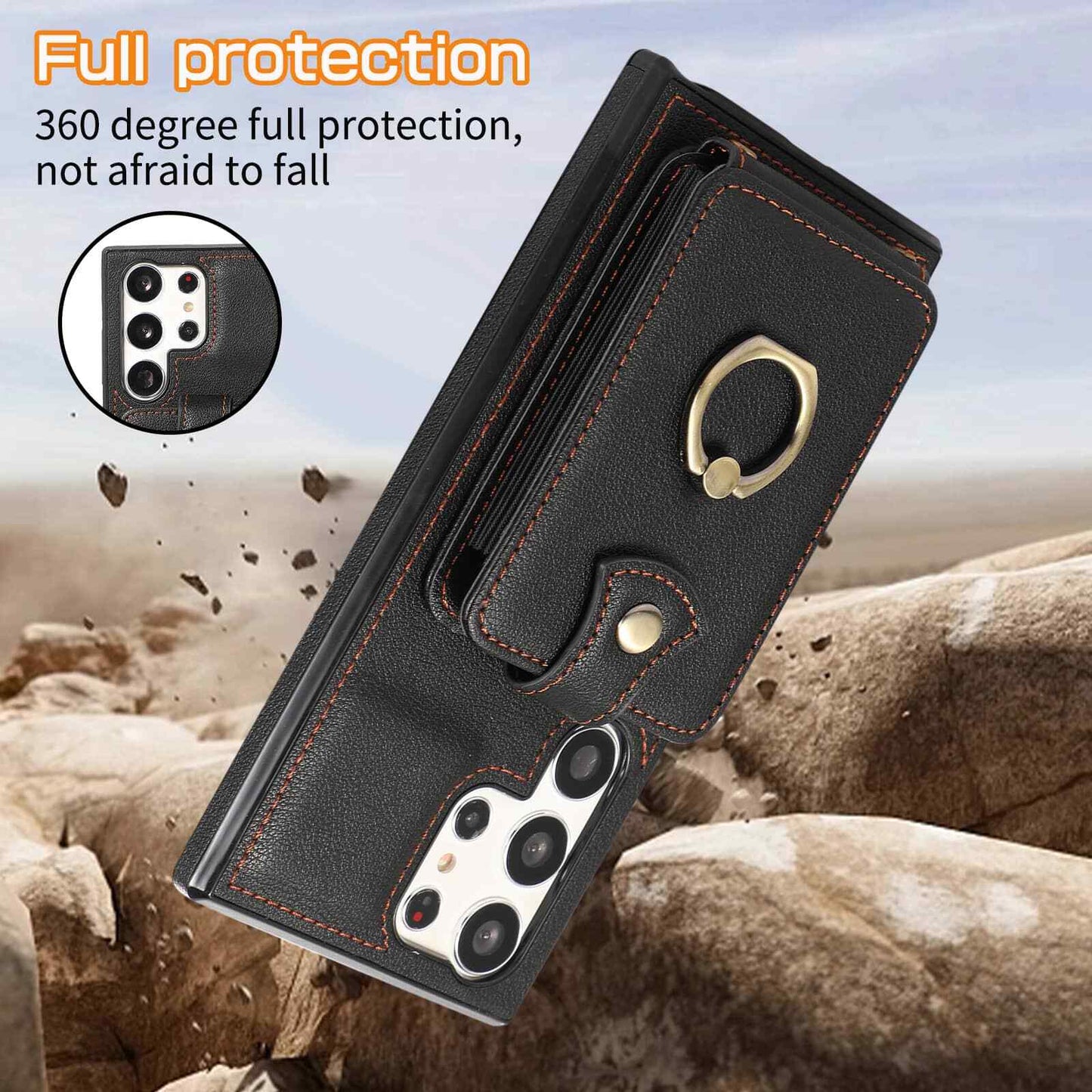 For Samsung Galaxy S25 Ultra/S25+ Case Wallet with Card Holder 360°Rotation Ring