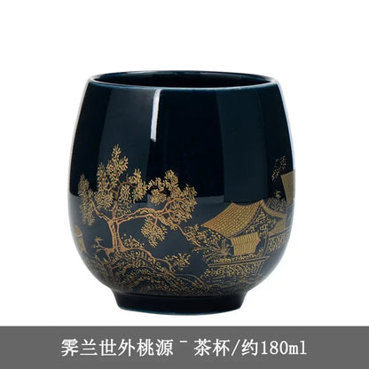 180ml Ceramic Black Glaze Handcarved Master Cup Meditation Cup Kung Fu Teaware