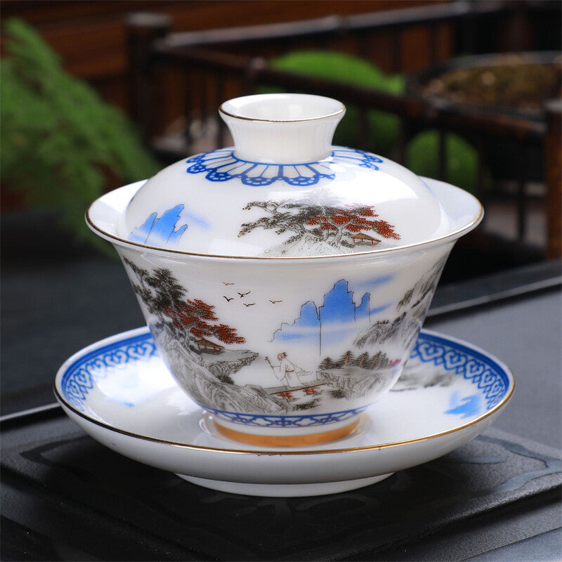 Gaiwan 180ml Great Jade Porcelain Tea Bowl Chinese Tureen Tea Brewer Cup Saucer