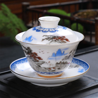 Gaiwan 180ml Great Jade Porcelain Tea Bowl Chinese Tureen Tea Brewer Cup Saucer