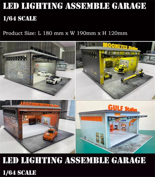 1:64 Scale 3D LED Light Scene Model Garage for Car Display Model Collection Gift