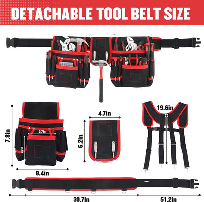 Tool Belt, Professional Tool Belts with Suspenders, Magnetic Tool Pouch for Men,