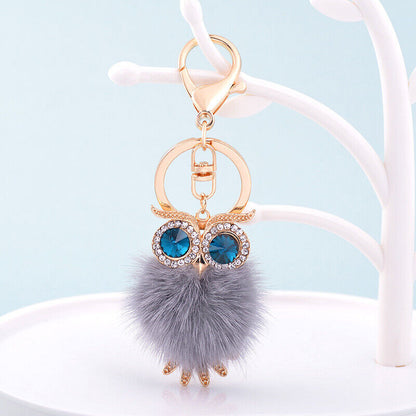 Furry Pom-pom Ball Owl Keyring Keychain Bag Hanging Pendant Car Interior Decor