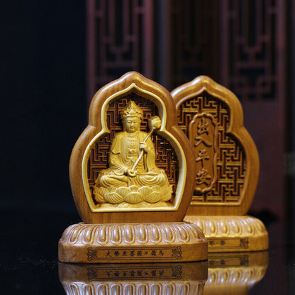 Wooden Carving Zodiac Buddha Car Safety Charm Ornaments Guanyin Statue Car Home
