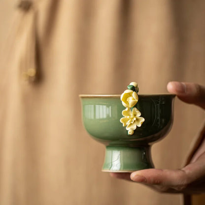 Creative Teacup Retro Goblet Master Cup Ceramic Flower Tea Bowl Kung Fu Tea Set