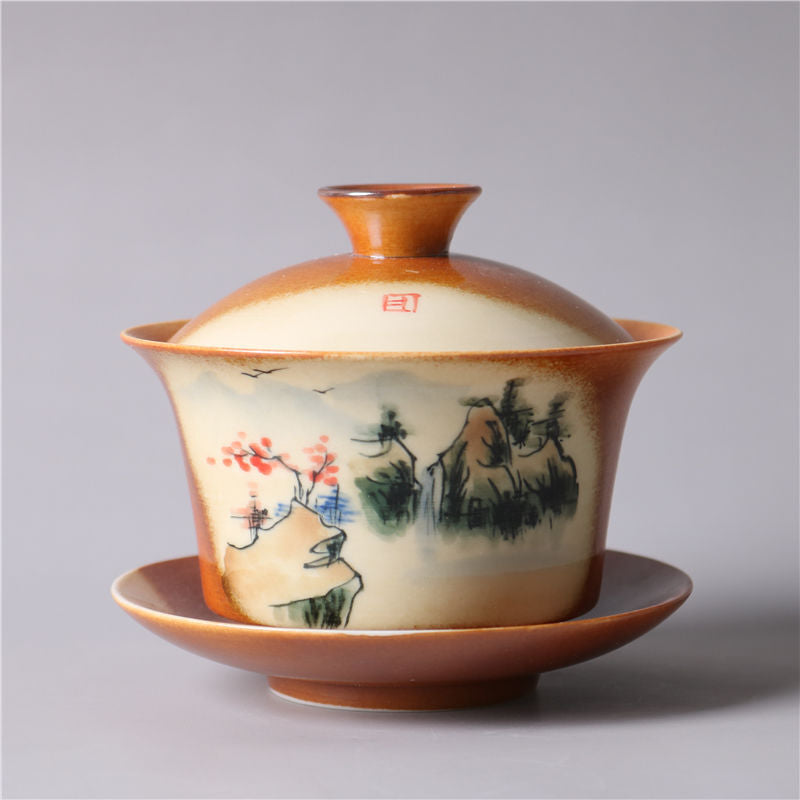 Tureen Ceramic Single Hand-painted Landscape Kiln Household Kung Fu Set Tea Cup