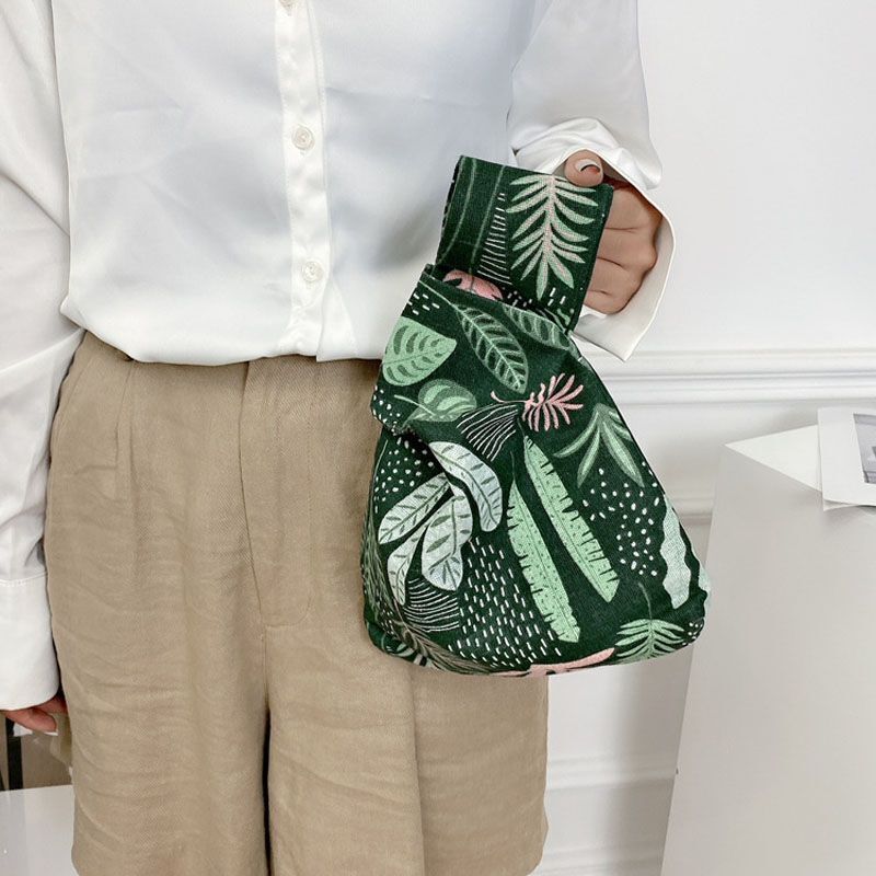 Portable Folk-custom Knot Wrist Bag For Women Simple Purses Tote Canvas Storage