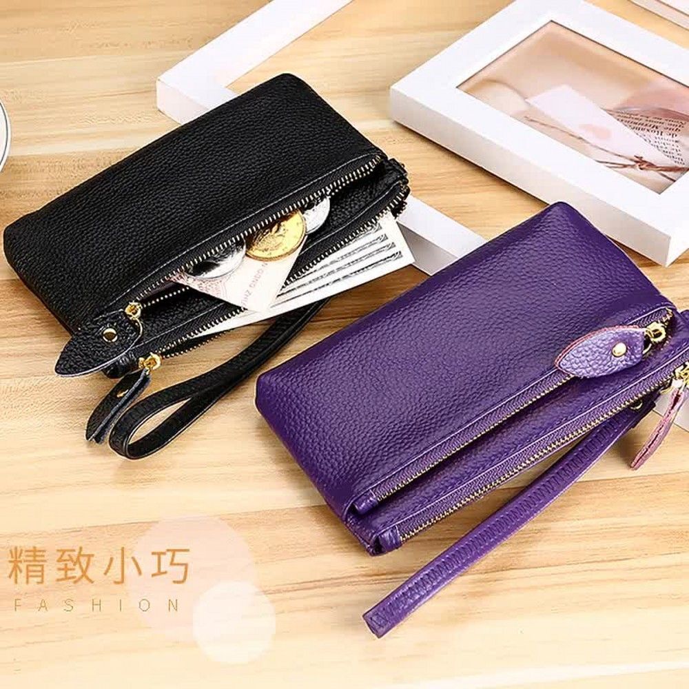 Genuine Cow Leather Wrist Strap Purse Handbag Versatile 17.5*10*0.8 CM Polyester
