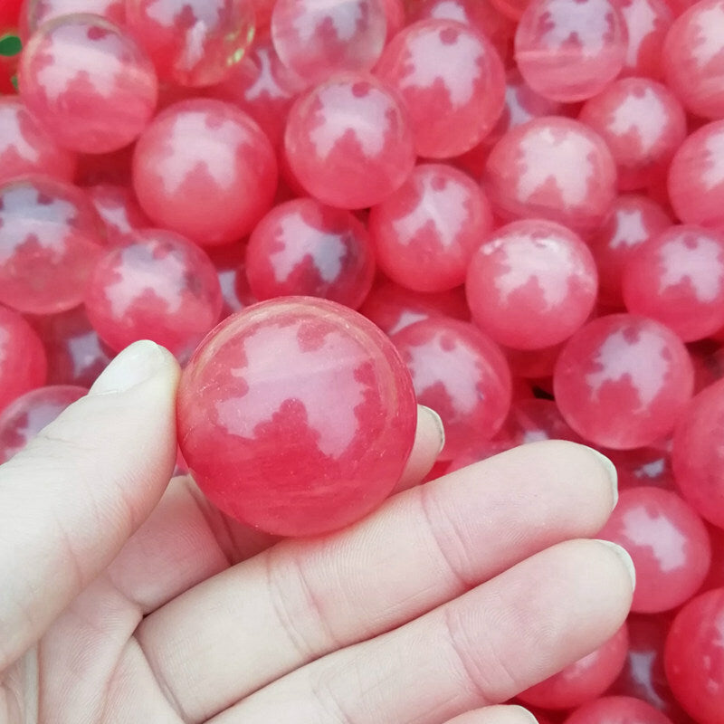 40mm Natural Red Smelting Quartz Crystal Sphere Ball Healing Reiki Rock W/ Stand