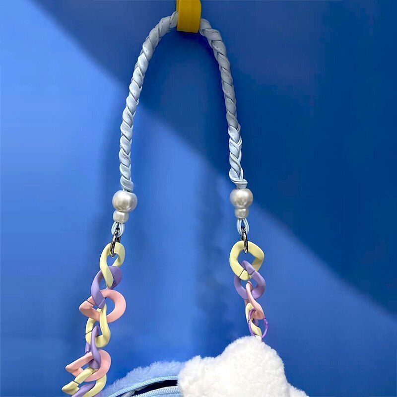 Rainbow Plush Purse Handbag Cloud Shoulder Bags 27*5*27 CM Acrylic Chain 86 CM