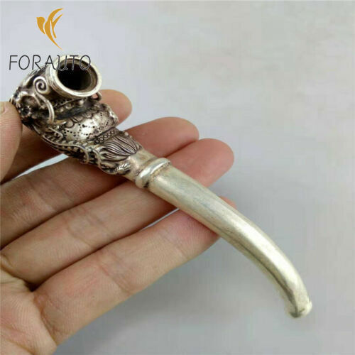 Chinese Old Xizang Silver and Bronze Smoking Tool Statue Sacred Faucet Pipe -