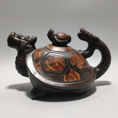 Chinese Yixing Purple Clay Teapot Zisha Ceramic Carving Dragon Turtle Teaware