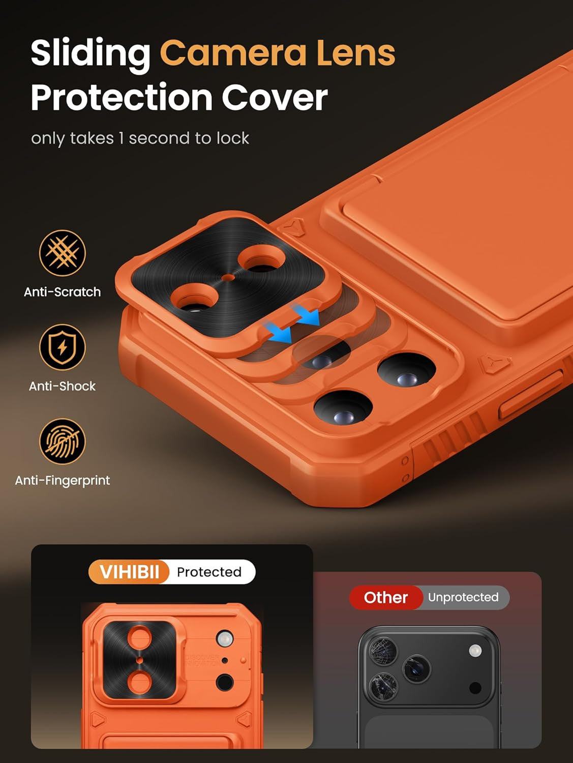 for Iphone 17 Pro Max Case with Card Holder (4 Cards) [RFID Blocking] & Slide Ca