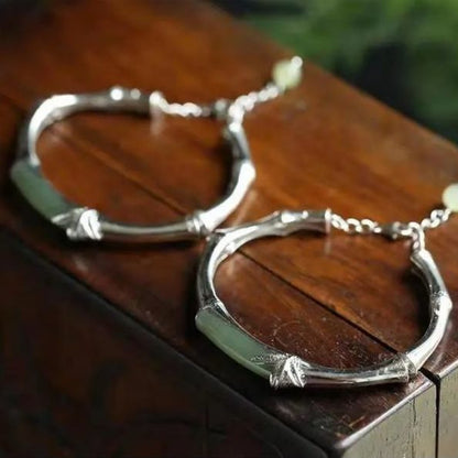 Original Handmade Silverb Silver Bamboo Hetian Jade Festival High Bracelet
