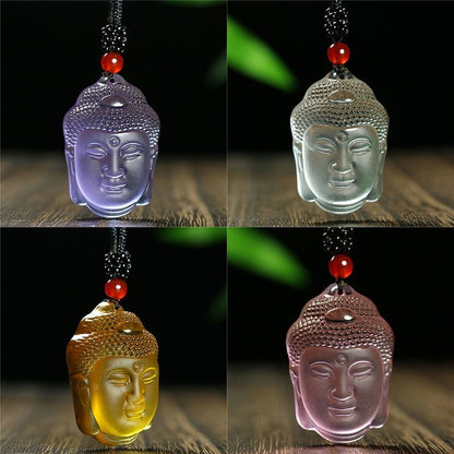 1pc New Natural Crystal Carved Buddha Head Pendant Necklace Amulet SweaterChain