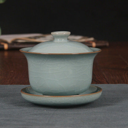 200ml Chinese Ceramic Gaiwan Kiln Crackle Glaze Tureen Kung Fu Tea Set Tea Cup
